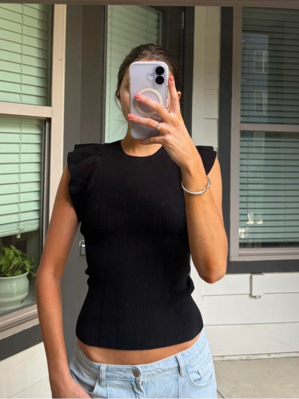 Marie Oliver ribbed black top